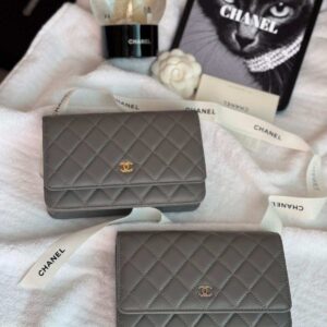 Chanel Classic Wallet On Chain Grey Lambskin Leather - Dubai Luxury Items