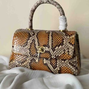 Chanel Small Beige & Tan Python Leather Flap Coco Top Handle Bag - Dubai Luxury Items