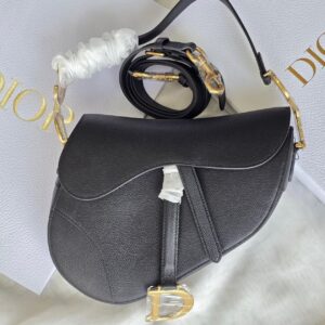 Christian Dior Medium Saddle Bag Black Grained Calfskin GHW - Dubai Luxury Items