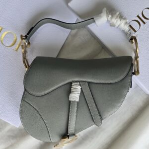Christian Dior Medium Saddle Bag Grey Grained Calfskin GHW - Dubai Luxury Items