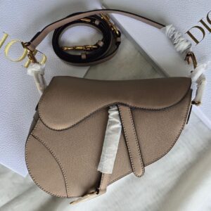 Christian Dior Medium Saddle Bag Powder Beige Grained Calfskin GHW - Dubai Luxury Items