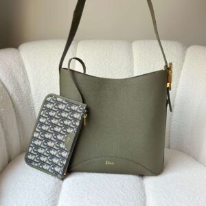 Dior Medium Médaillon Bucket Bag Khaki Grained Calfskin