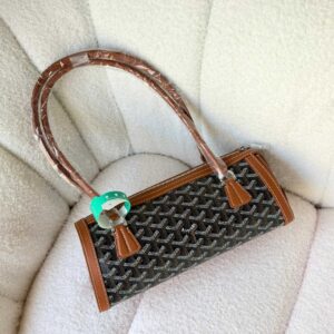 Goyard Goyardine Canvas Bonbonniere Bag Baguette Shape Black And Tan