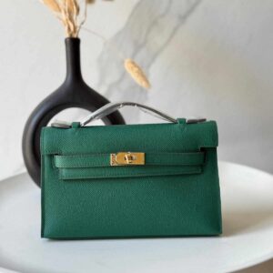 Hermes Kelly Pochette Green Swift Leather Bag - Dubai Luxury Items