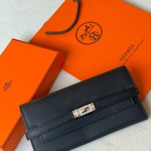 Hermes Kelly To Go Wallet Black Epsom Leather Silver Hardware - Dubai Luxury Items
