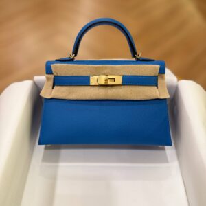 Hermes Mini Kelly 20 Bleu Hydra Epsom Leather GHW - Dubai Luxury Items
