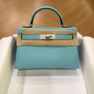 Hermes Mini Kelly 20 Blue Atoll Epsom Leather SHW - Dubai Luxury Items