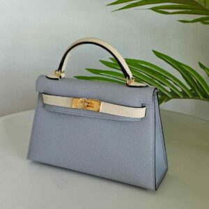 Hermes Mini Kelly Sellier 20 Bleu Pale & Nata Epsom Leather Bag - Dubai Luxury Items