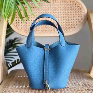 Hermes Picotin Lock 18 Bleu Jean Taurillon Clemence Leather Top Handles Bags - Dubai Luxury Items