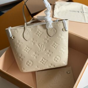 Louis Vuitton Neverfull MM Creme Monogram Empreinte Leather Tote Bag